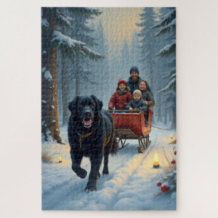 Newfoundland Dog Snowy Sleigh Ride Christmas Jigsaw Puzzle