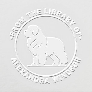 Newfoundland Dog Standing Sil Library Book Name Embosser