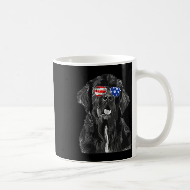 Newfoundland Dog Sungles Flag American 4th Of July Coffee Mug (Right)