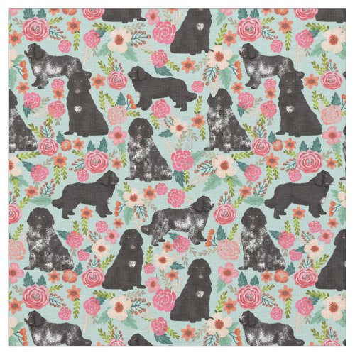 newfoundland dog vintage florals mint fabric