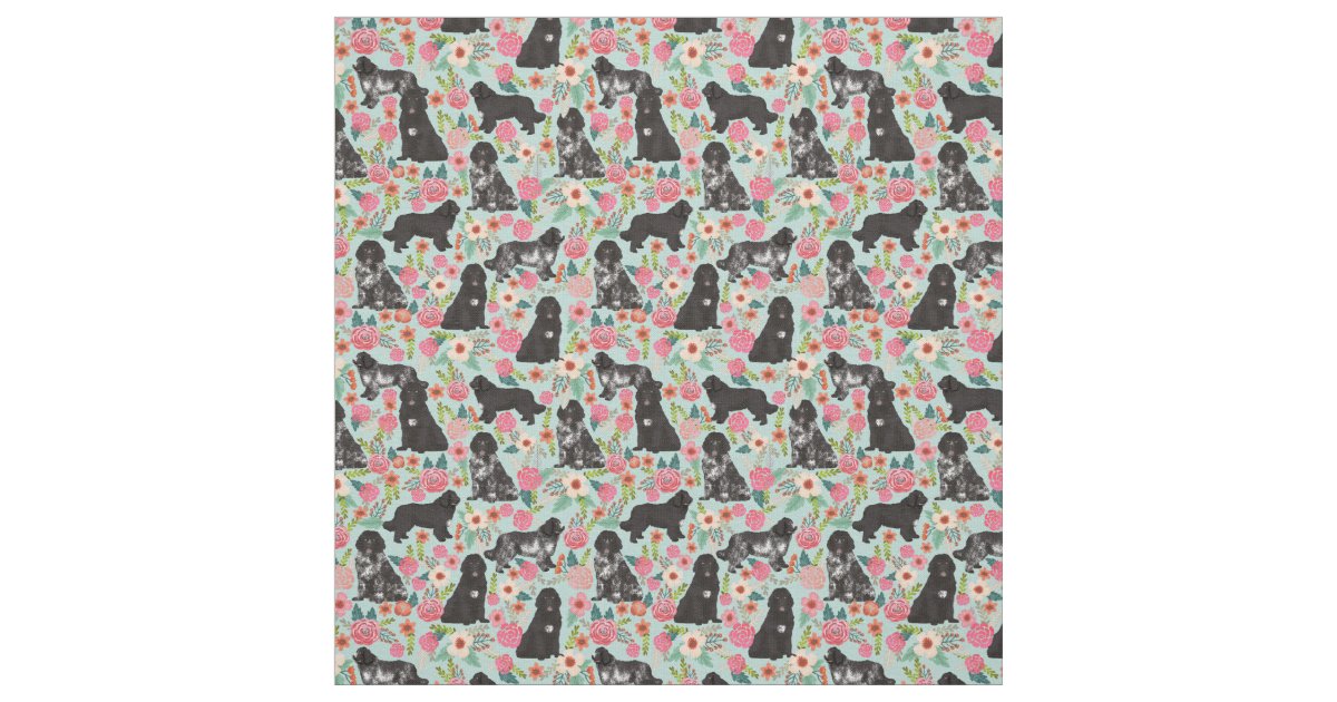 newfoundland dog vintage florals mint fabric | Zazzle