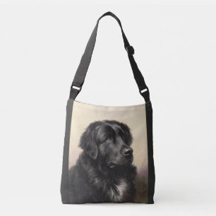 Newfoundland dog vintage realistic paint crossbody bag