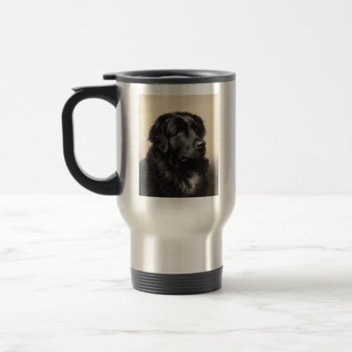 Newfoundland dog vintage realistic paint travel mug