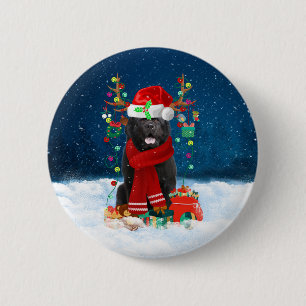 Newfoundland dog with Christmas gifts Button