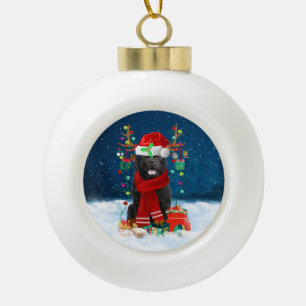 Newfoundland dog with Christmas gifts Ceramic Ball Christmas Ornament