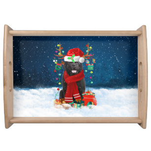 Newfoundland dog with Christmas gifts Serving Tray