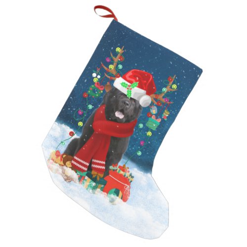 Newfoundland dog with Christmas gifts Small Christmas Stocking