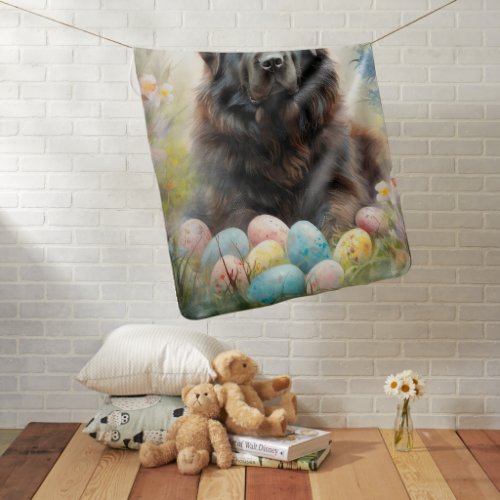Newfoundland Dog with Easter Eggs Holiday Baby Blanket