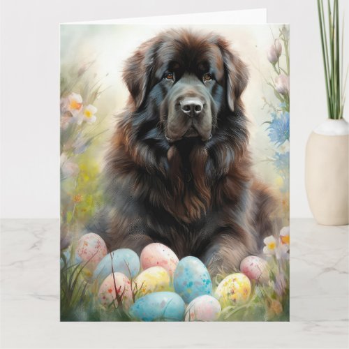 Newfoundland Dog with Easter Eggs Holiday Card