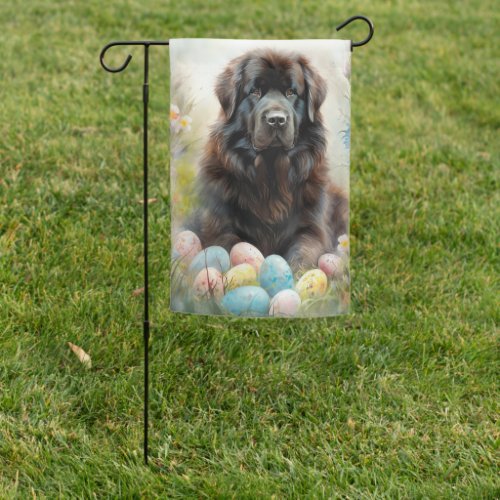 Newfoundland Dog with Easter Eggs Holiday Garden Flag