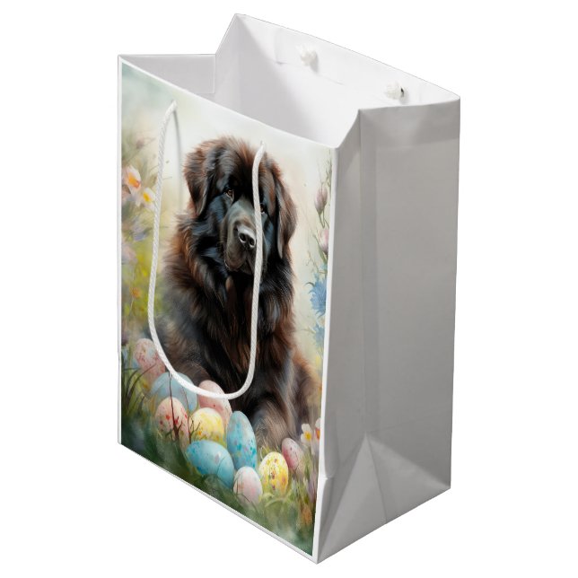 Newfoundland Dog with Easter Eggs Holiday Medium Gift Bag (Front Angled)