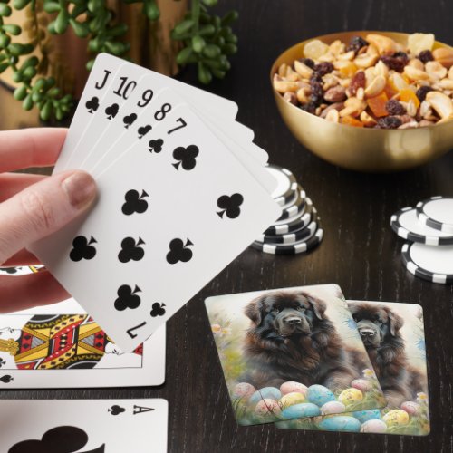 Newfoundland Dog with Easter Eggs Holiday Playing Cards