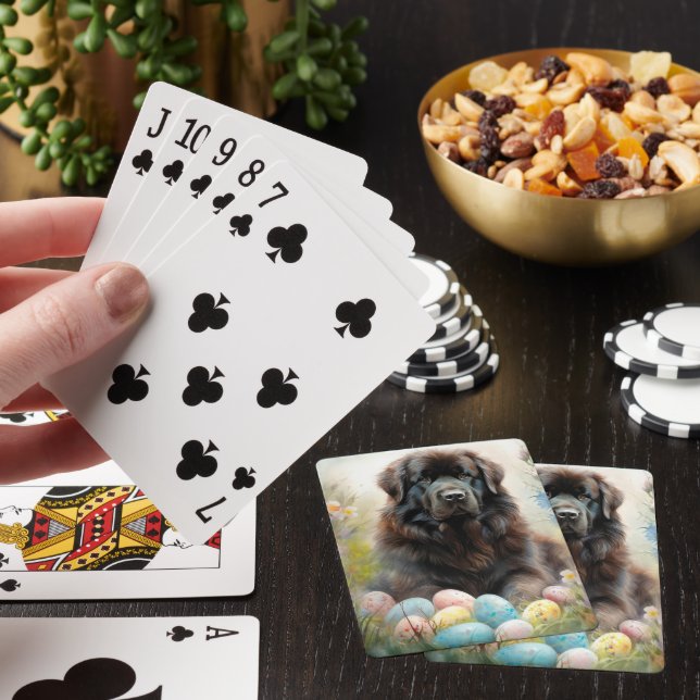 Newfoundland Dog with Easter Eggs Holiday Poker Cards (In Situ)