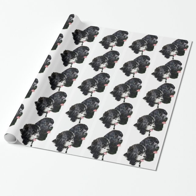 Newfoundland dogs black and white wrapping paper (Unrolled)