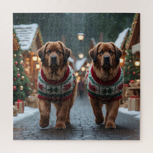 Newfoundland Dogs Christmas Snow Holiday Jigsaw Puzzle (Vertical)
