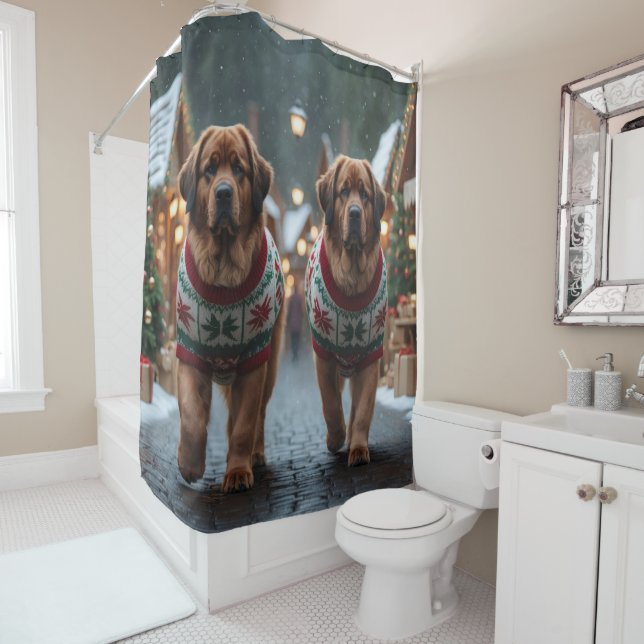 Newfoundland Dogs Christmas Snow Holiday Shower Curtain (In Situ)