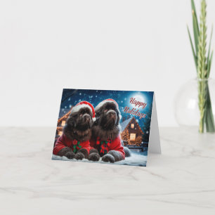 Newfoundland Dogs Happy Holidays Christmas Card
