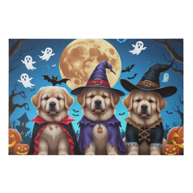 Newfoundland Dogs Pumpkin Halloween Funny  Faux Canvas Print (Front)