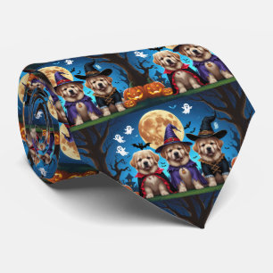 Newfoundland Dogs Pumpkin Halloween Funny Neck Tie