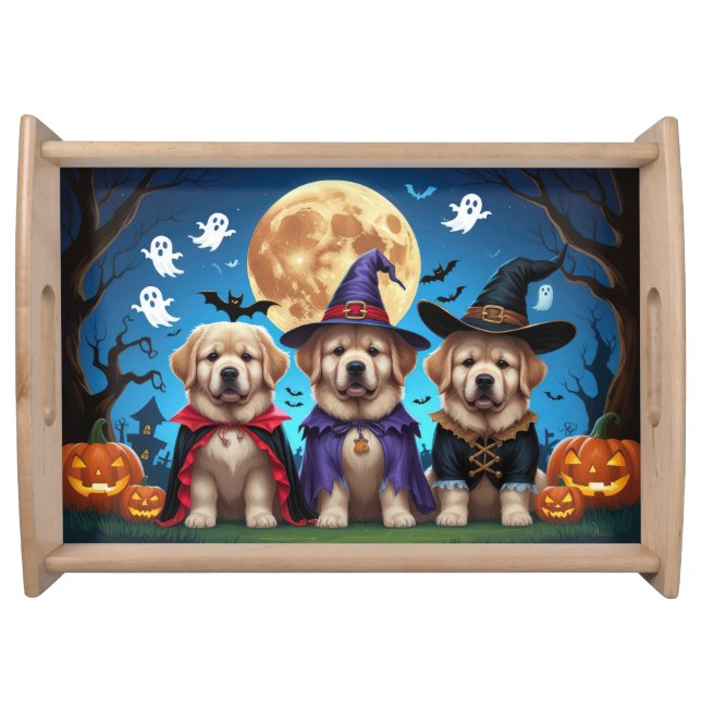 Newfoundland Dogs Pumpkin Halloween Funny  Serving Tray (Front)