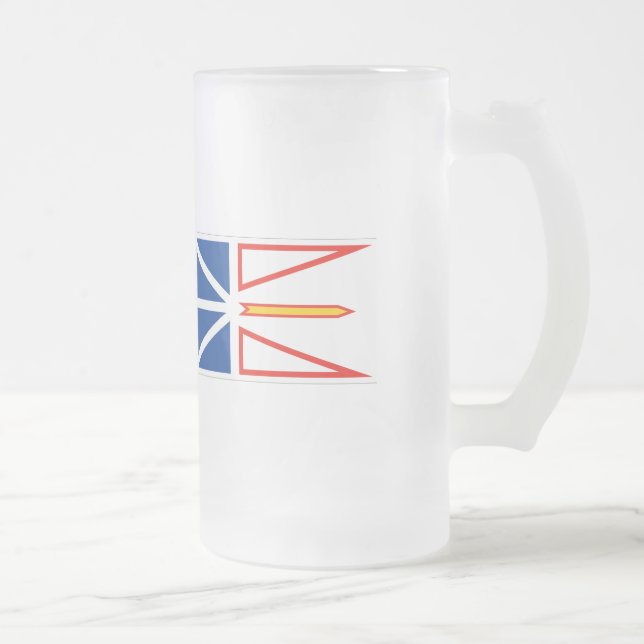 NEWFOUNDLAND FLAG FROSTED GLASS BEER MUG (Right)