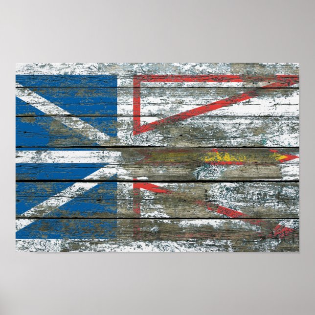Newfoundland Flag on Rough Wood Boards Effect Poster (Front)