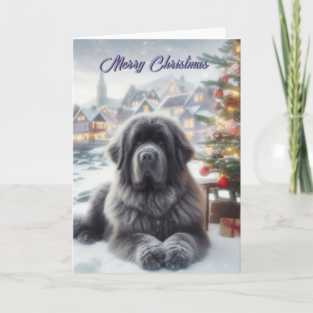 Newfoundland Grey Newf Christmas Card (Front)