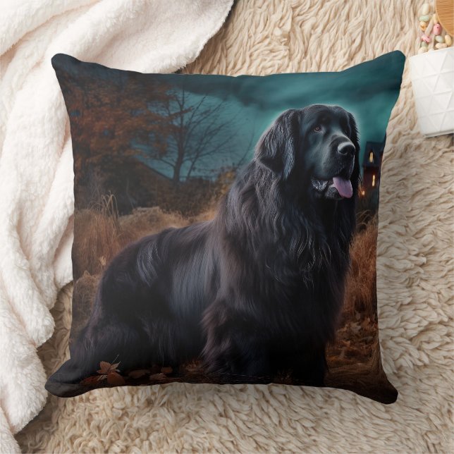 Newfoundland Halloween Scary  Throw Pillow (Blanket)