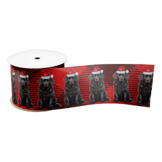 Newfoundland Holiday Red Plaid Funny Dog Christmas Satin Ribbon