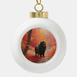 Newfoundland in Autumn Leaves Fall Inspire Ceramic Ball Christmas Ornament