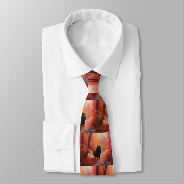 Newfoundland in Autumn Leaves Fall Inspire  Neck Tie (Tied)