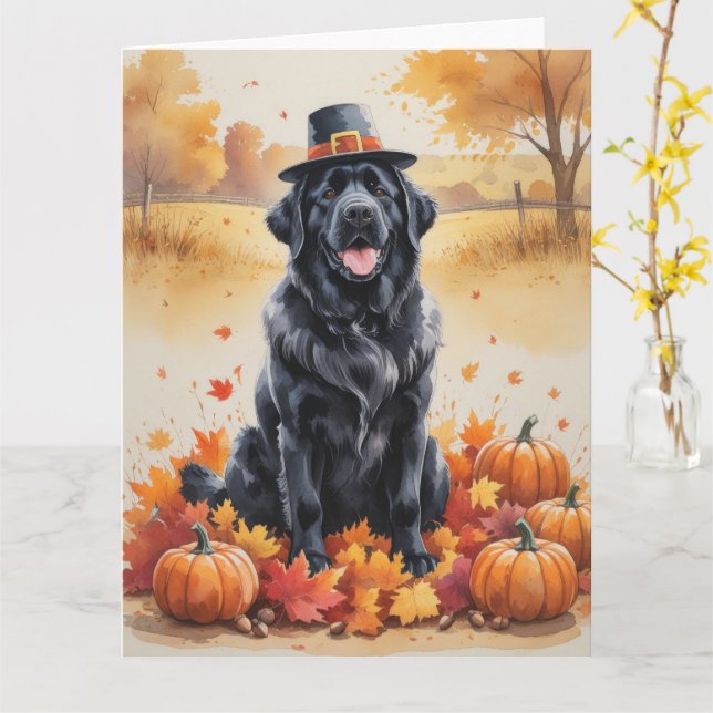 Newfoundland In Autumn Leaves Thanksgiving Art  Card (Yellow Flower)
