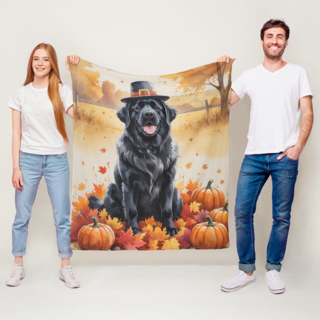 Newfoundland In Autumn Leaves Thanksgiving Art  Fleece Blanket (In Situ)