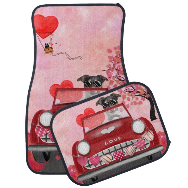 Newfoundland in car with hearts car floor mat (Set)