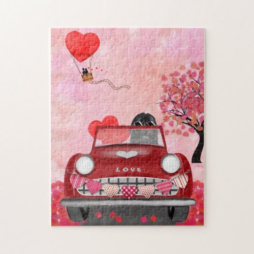 Newfoundland in car with hearts jigsaw puzzle