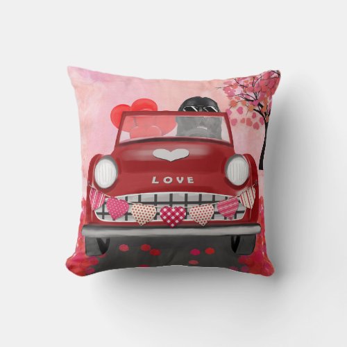 Newfoundland in car with hearts throw pillow