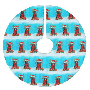 Newfoundland in snow with Christmas gifts Brushed Polyester Tree Skirt