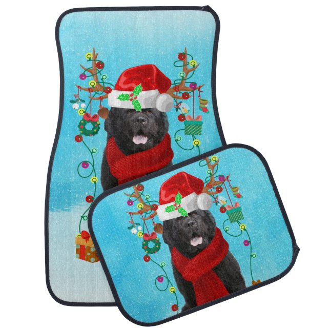 Newfoundland in snow with Christmas gifts  Car Floor Mat (Set)