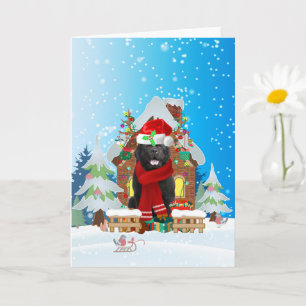 Newfoundland in snow with Christmas gifts Card