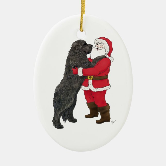 Newfoundland Jowly Christmas Greeting Ceramic Ornament (Front)