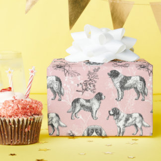 Newfoundland Landseer Dogs Vintage Floral Toile Wrapping Paper