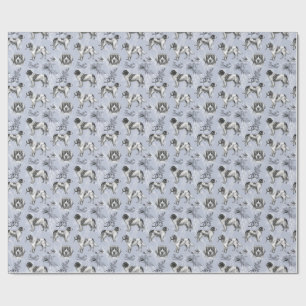 Newfoundland Landseer Dogs Vintage Floral Toile Wrapping Paper