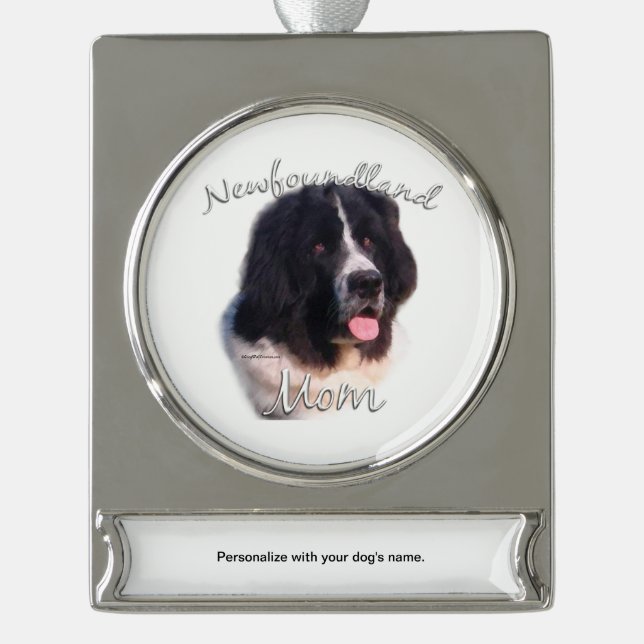 Newfoundland (landseer) Mom 2 Silver Plated Banner Ornament (Front)