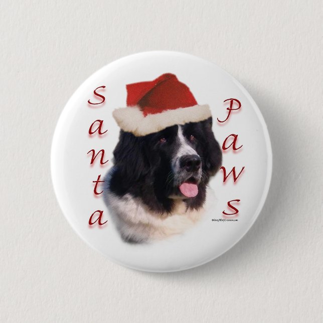 Newfoundland (landseer) Santa Paws Button (Front)
