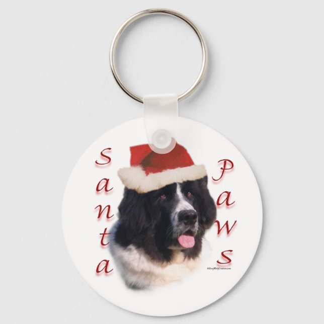 Newfoundland (landseer) Santa Paws Keychain (Front)