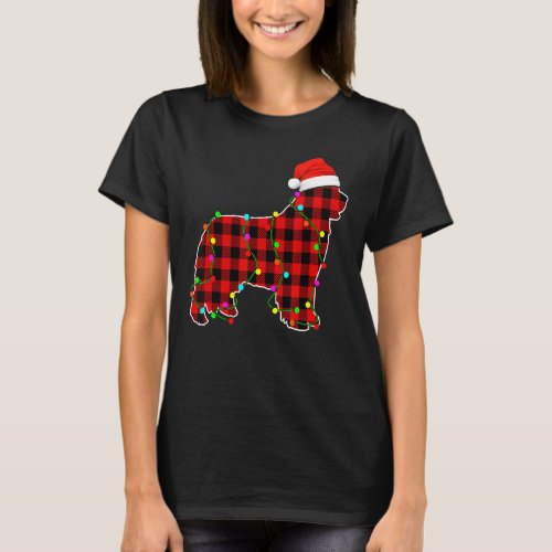 Newfoundland Lights Red Plaid Puppy Santa Hat Chri T_Shirt