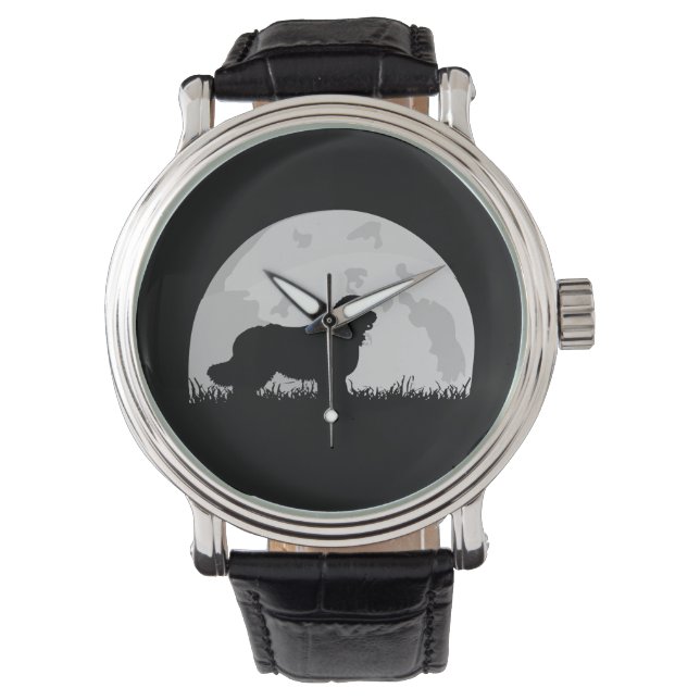 Newfoundland Mountain Dog Full Moon Silhouette Watch (Front)