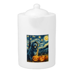 Newfoundland Newfie Cute Dog Halloween Jack O Lant Teapot