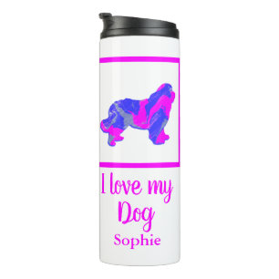 Newfoundland / Newfie Dog Hot Pink&Blue Silhouette Thermal Tumbler