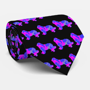 Newfoundland Newfie Dog Pink Silhouette Black Neck Tie
